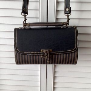 Striped Black & Brown Round Crossbody